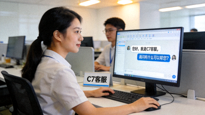 C7官方客服团队正在为用户提供在线支持服务的场景照片