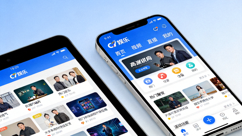 C7娱乐官方移动端应用商店展示图，显示在手机和平板上的应用界面